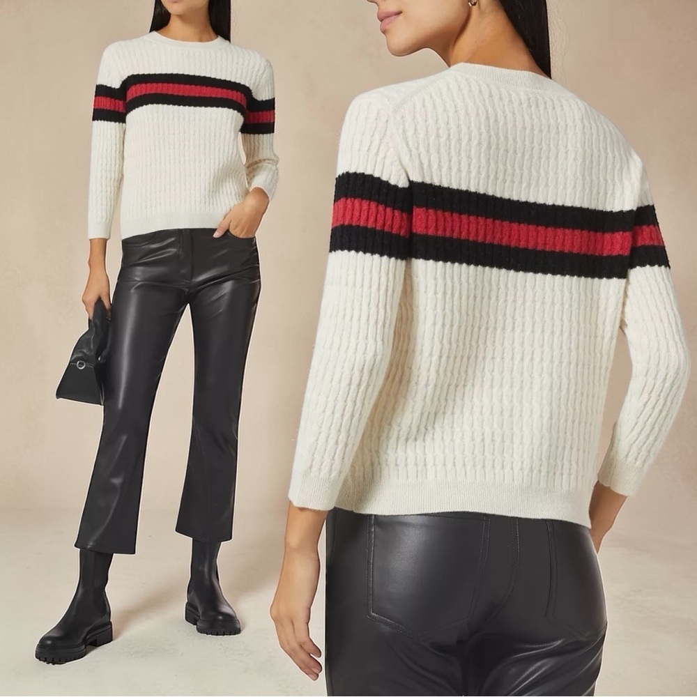 Marella Women’s White Huesca Striped Sweater In Wool In Size Medium